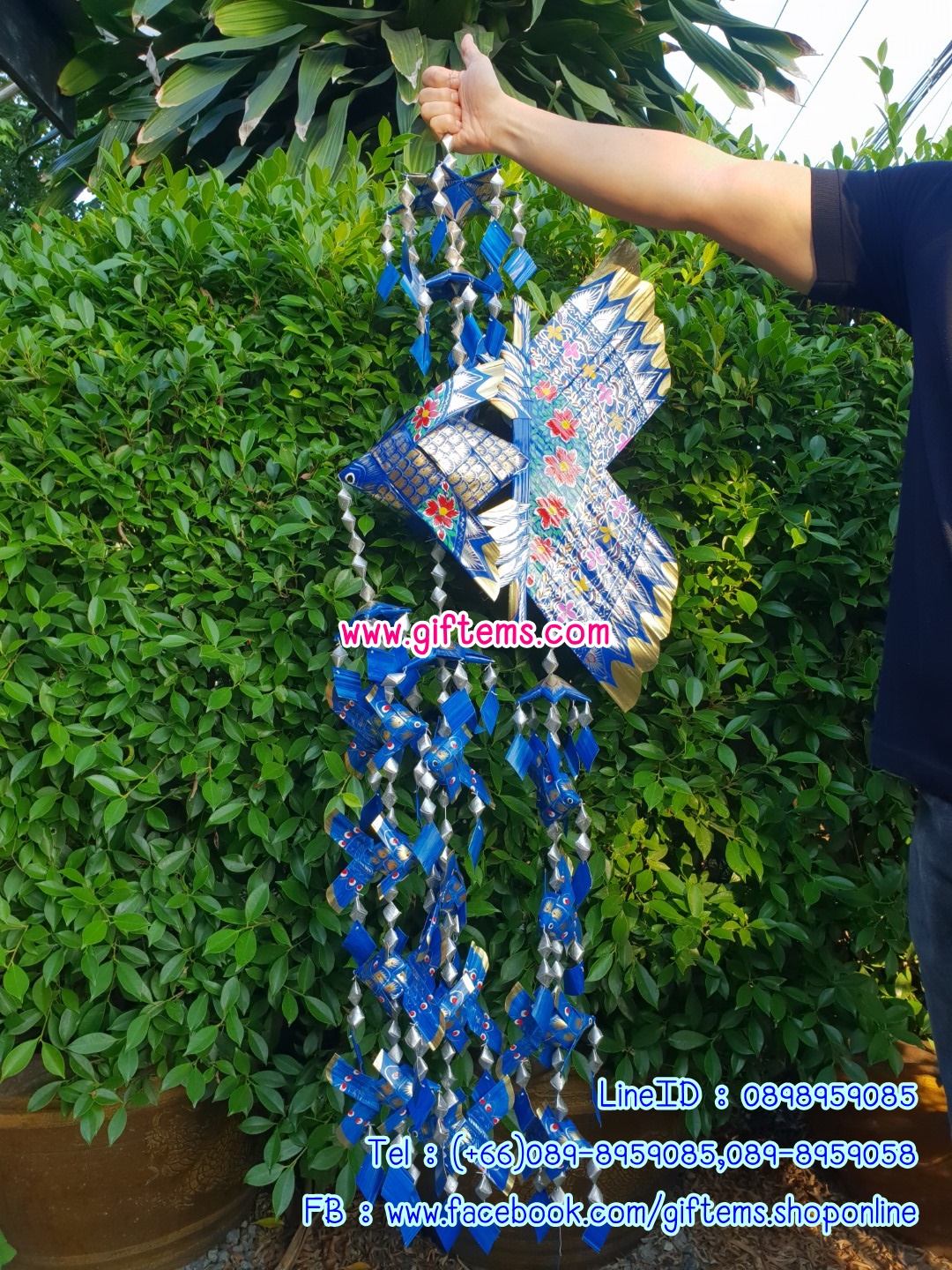 โมบายปลาตะเพียน ลูก 12 ตัว (ใหญ่มาก) สีน้ำเงิน