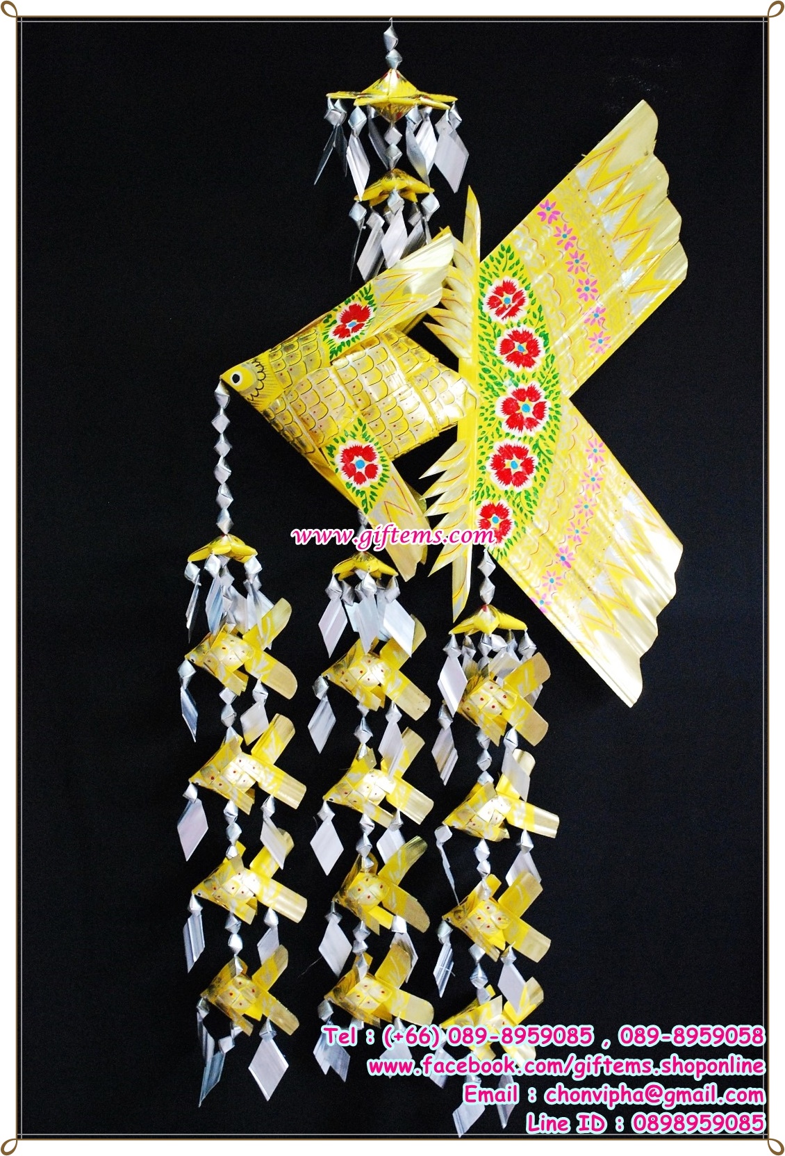 โมบายปลาตะเพียน ลูก 12 ตัว (ใหญ่มาก) สีเหลือง