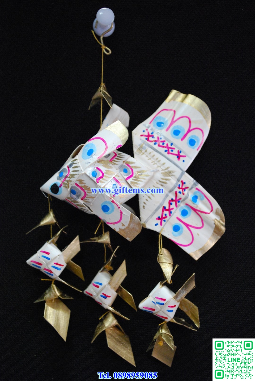 โมบายปลาตะเพียน ลูก3 3x6 นิ้ว สีขาว