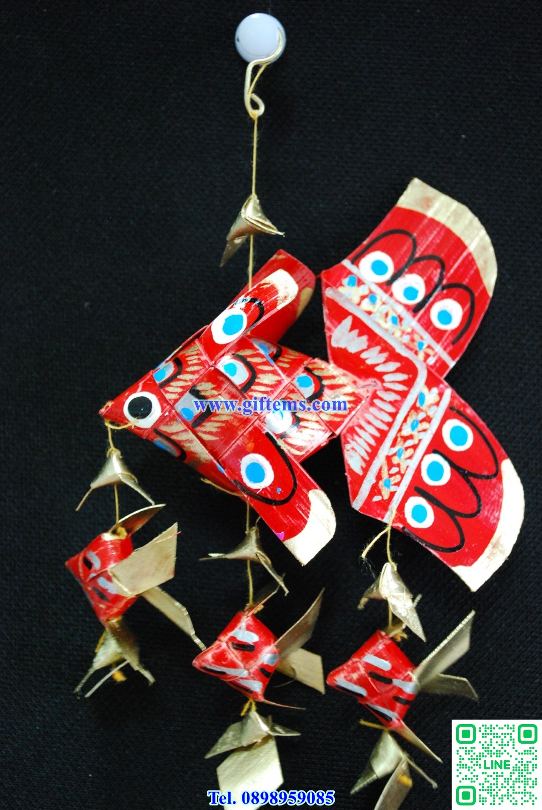 โมบายปลาตะเพียน ลูก3 3x6 นิ้ว สีแดง