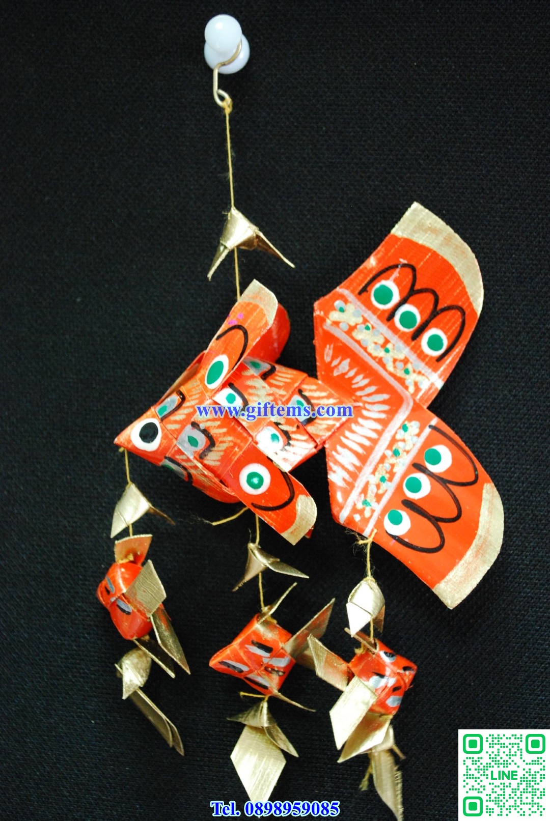 โมบายปลาตะเพียน ลูก3 3x6 นิ้ว สีส้ม