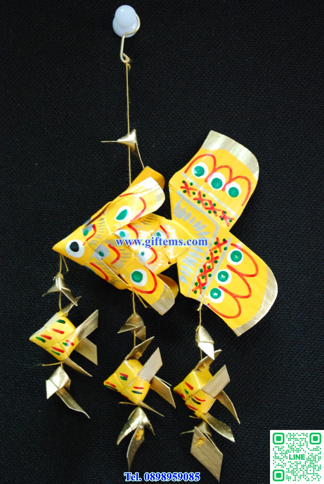 โมบายปลาตะเพียน ลูก3 3x6 นิ้ว สีเหลือง